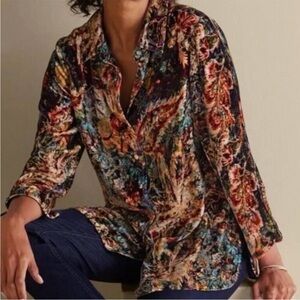 NWT Soft Surroundings Women's Icon Silk Velvet Poets Tunic Shirt Floral Size L